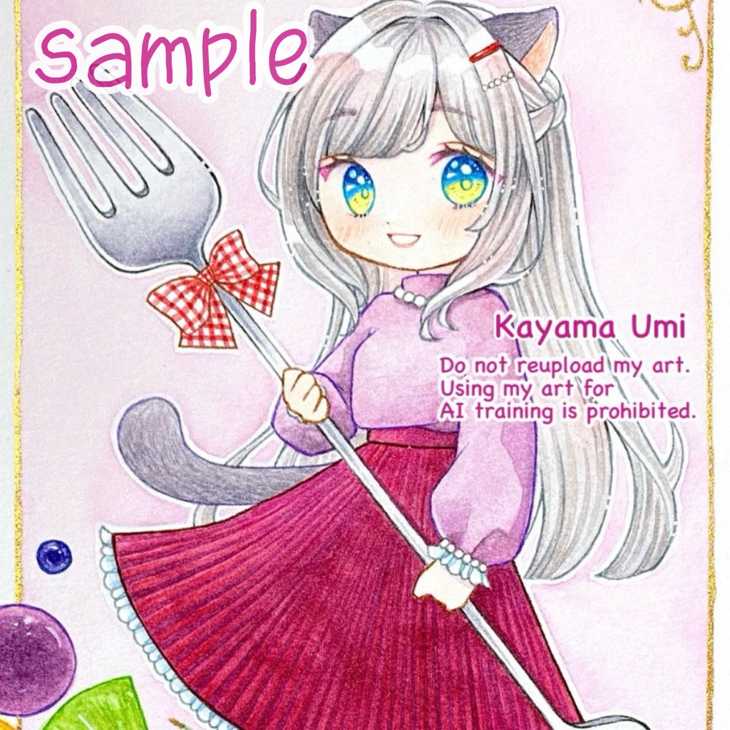 L判サイズ原画★ミスティとデザートフォーク