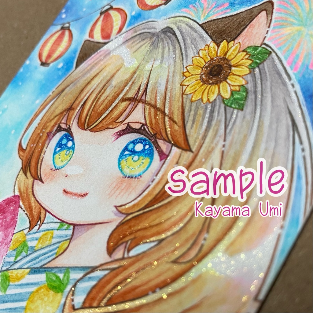 てのひらペーパーサイズ原画★レイナの夏祭り