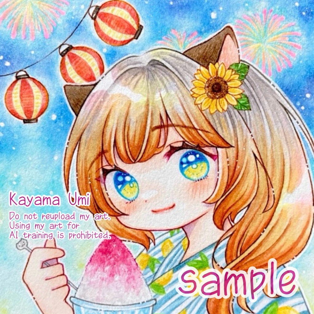 てのひらペーパーサイズ原画★レイナの夏祭り