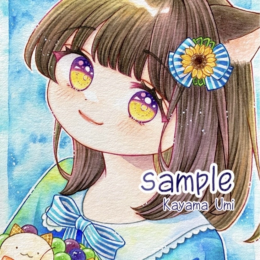 ハガキサイズ原画★ノンナの夏のおやつ