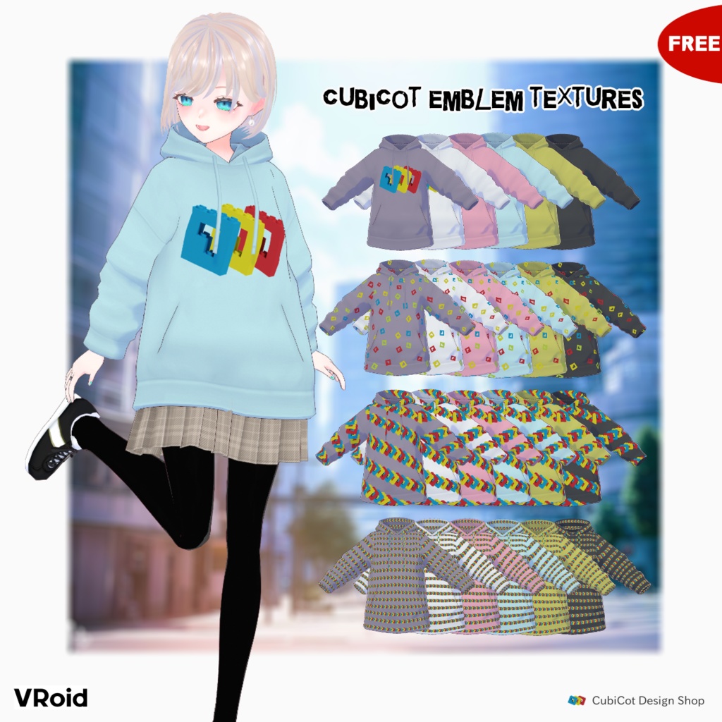 [VRoid] CubiCot emblem textures/ for Hoodie (Tops)