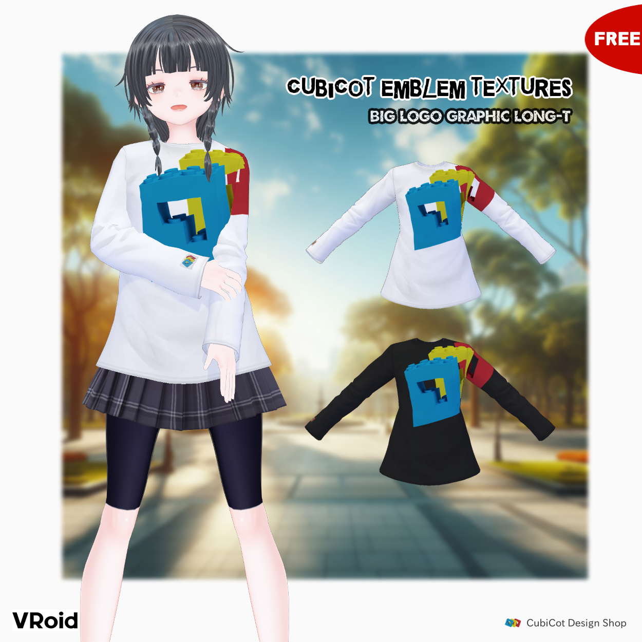 [VRoid+XWear] CubiCot emblem textures / Big Logo Graphic Long-T (Tops ...