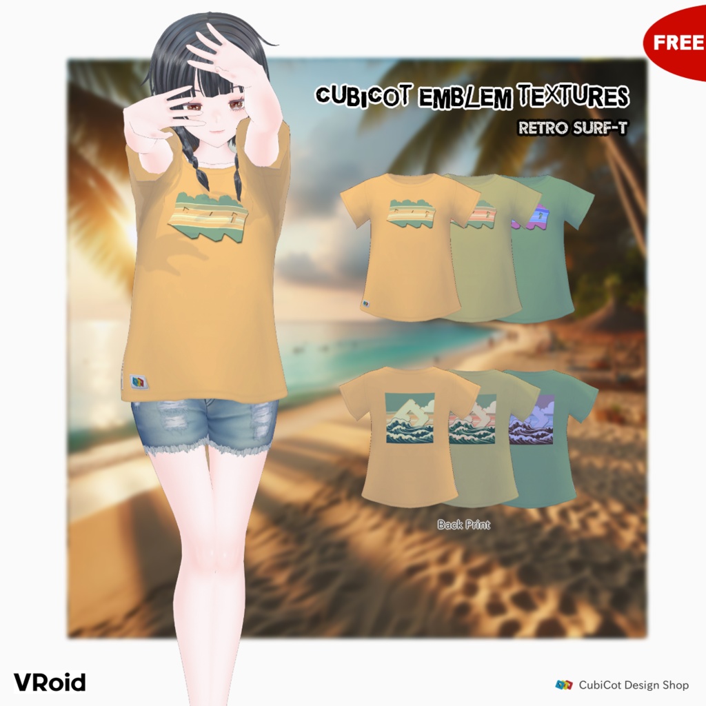 [VRoid] CubiCot emblem textures / Retro Surf-T (Tops)