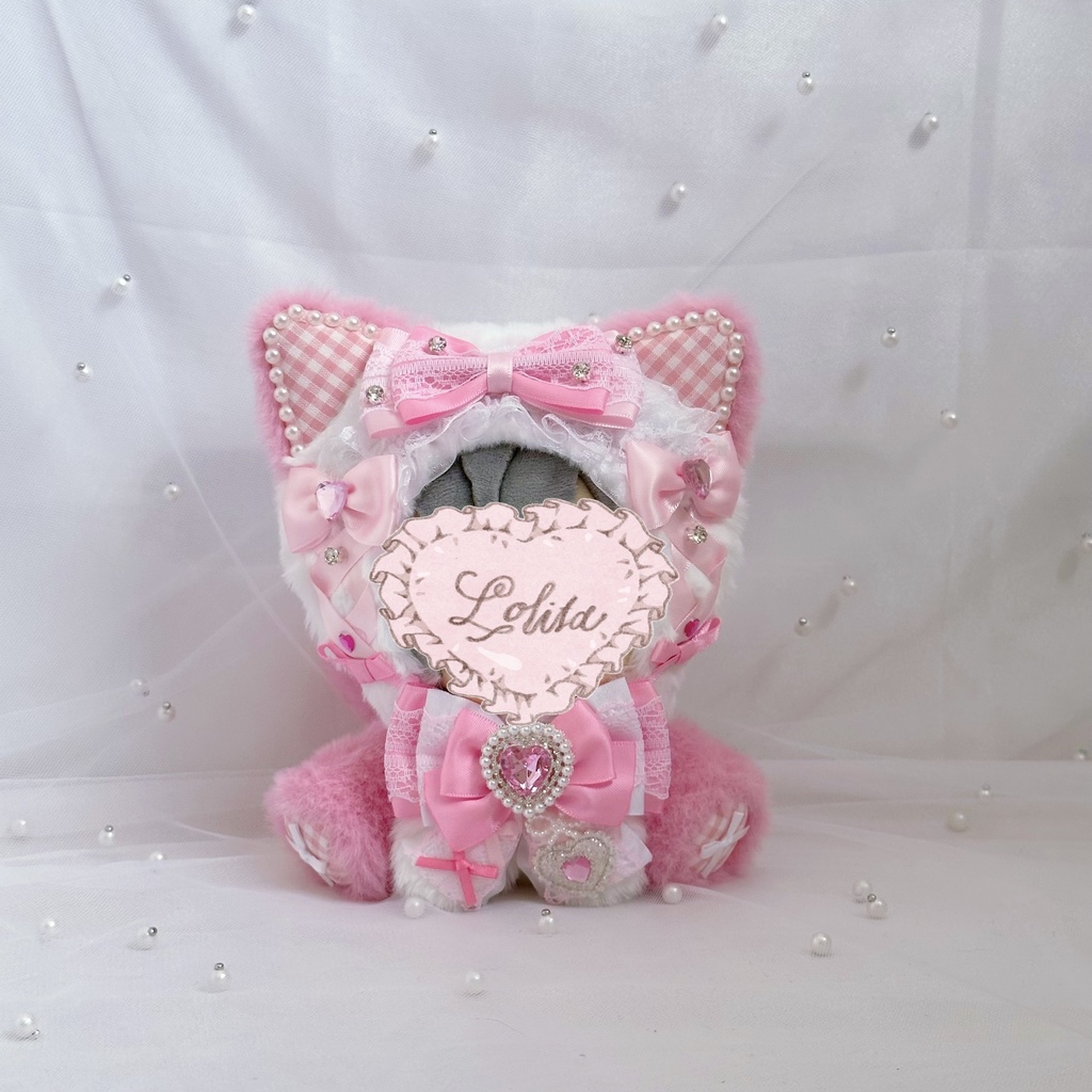 ぬい服 15~16cm おすわり きぐるみ ねこ ネコ耳 ピンク