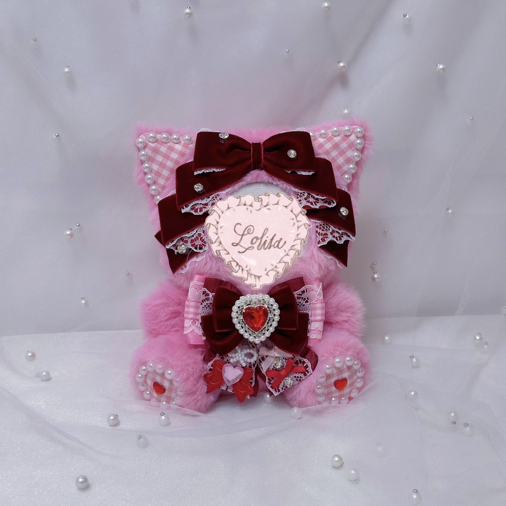 ぬい服 10~13cm おすわり ねこ 猫耳 ピンク レッド