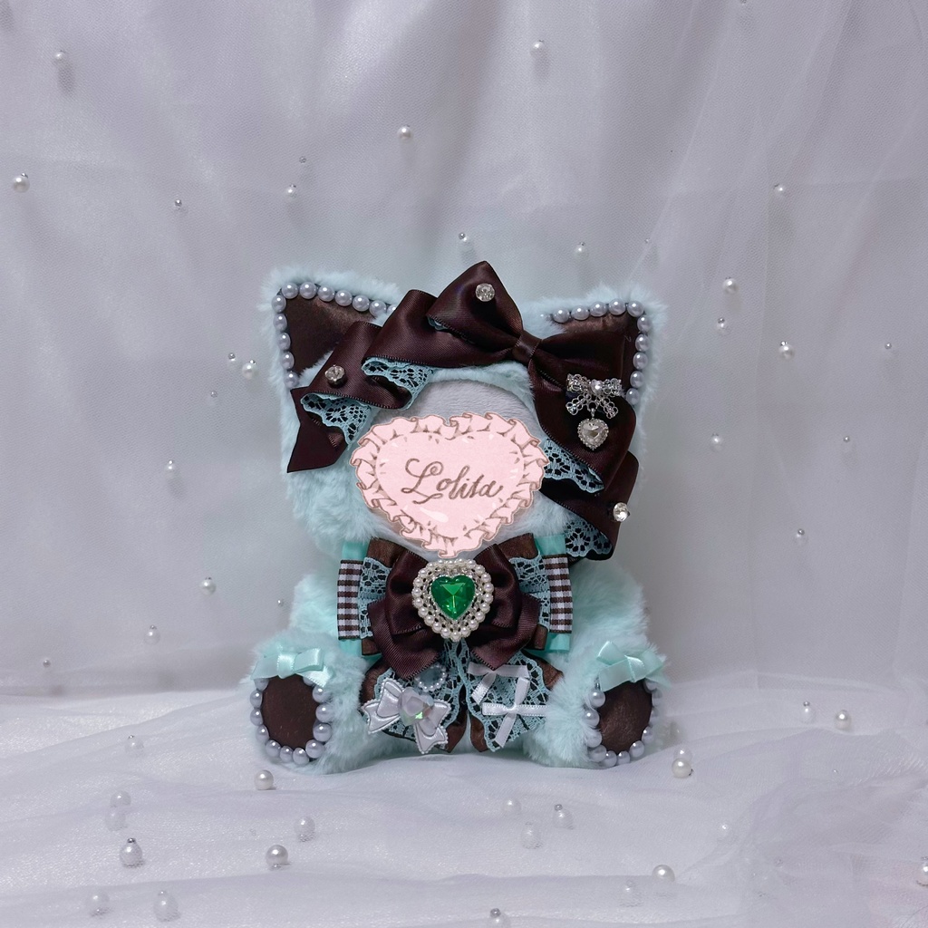 ぬい服 10~12cm おすわり ねこ 猫耳 ミントグリーン ブラウン