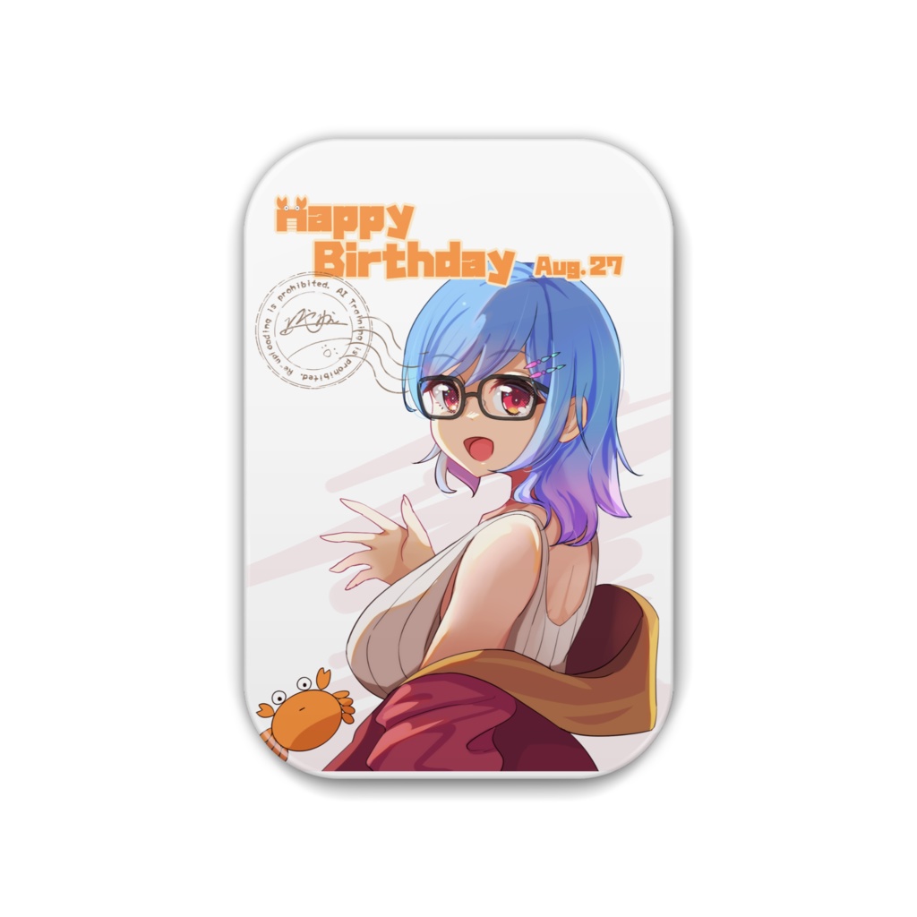 かにでんす誕生日缶バッジ長方形