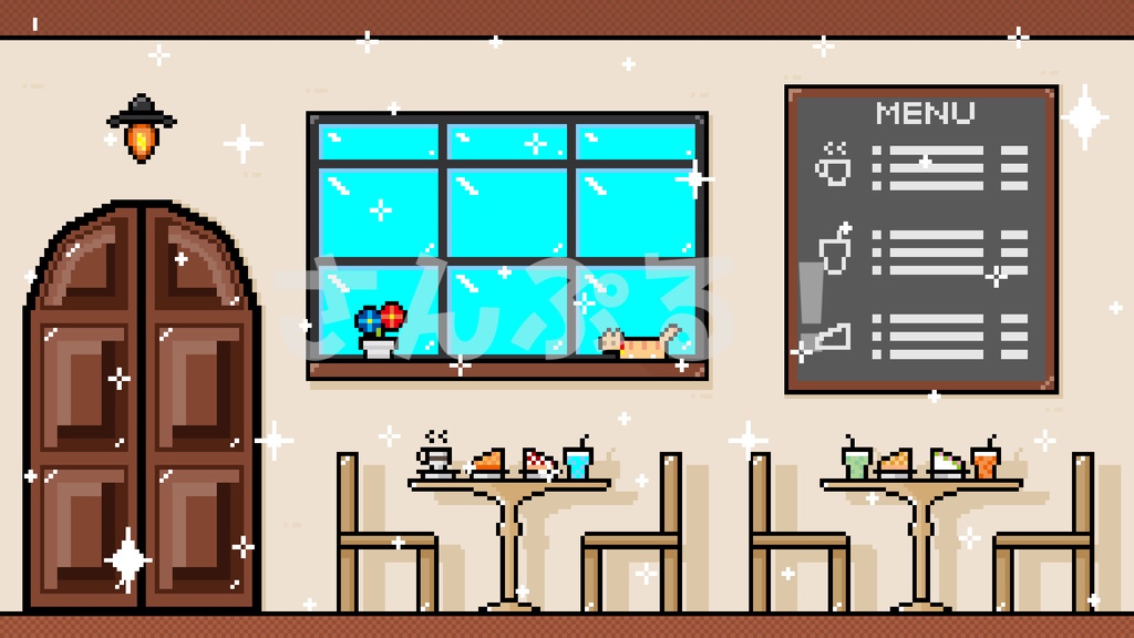 SP画面切替【カフェ(ピクセル) 3種】映像素材:トランジション:Youtuber:Vtuber