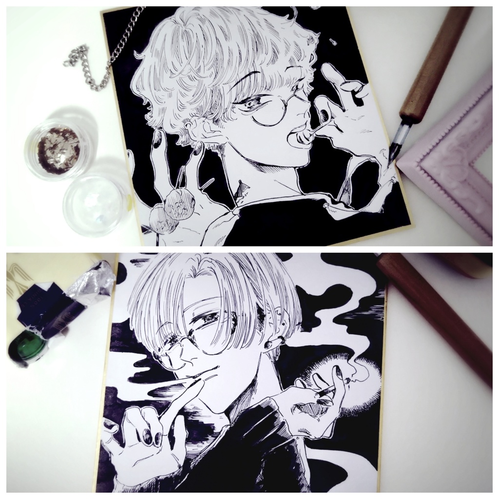 【モノクロ色紙】ミスター･パンプキン/ミスター･バット