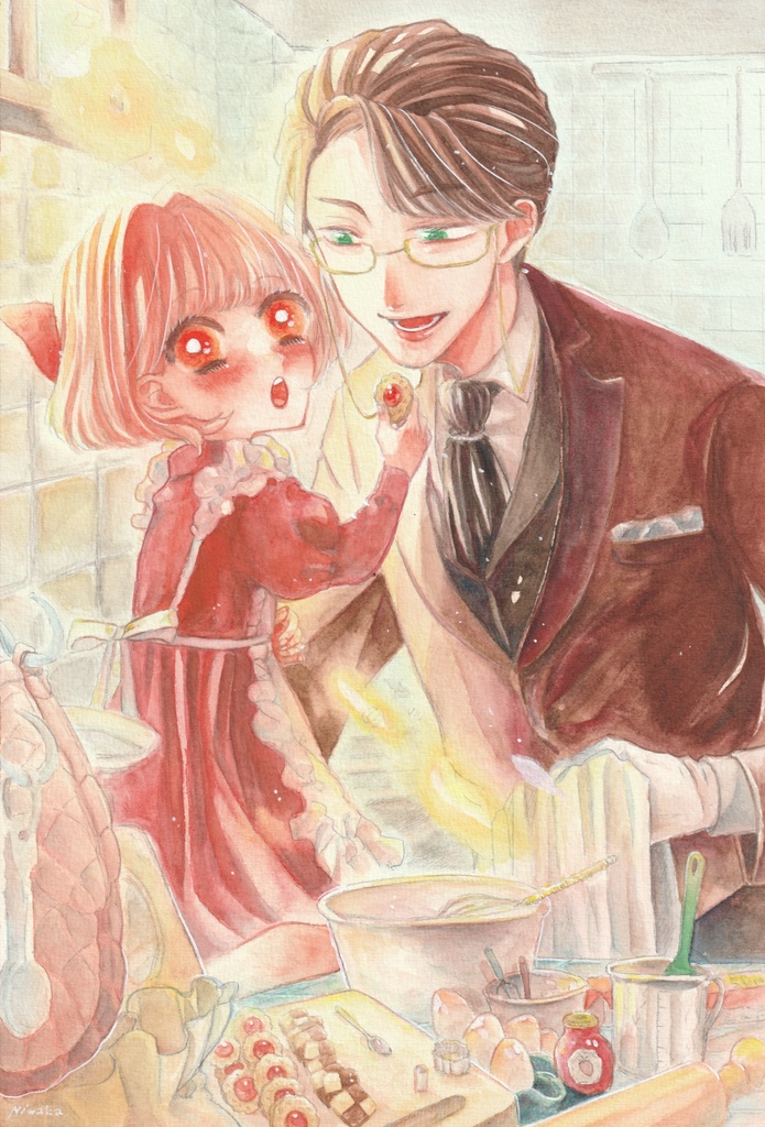 ⏬【水彩原画】おあじはいかが?【額つき】