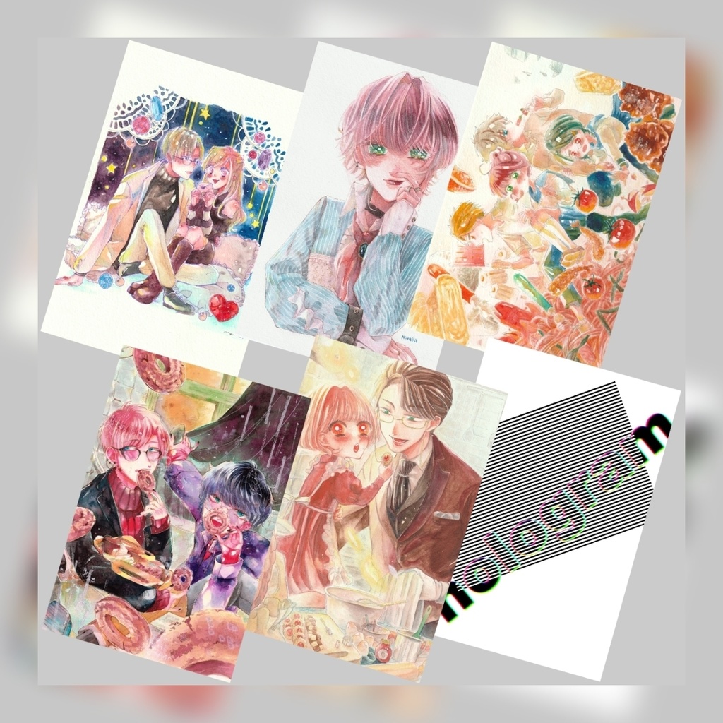 ポストカードセット🌙💜🍝🍩🍪🌈
