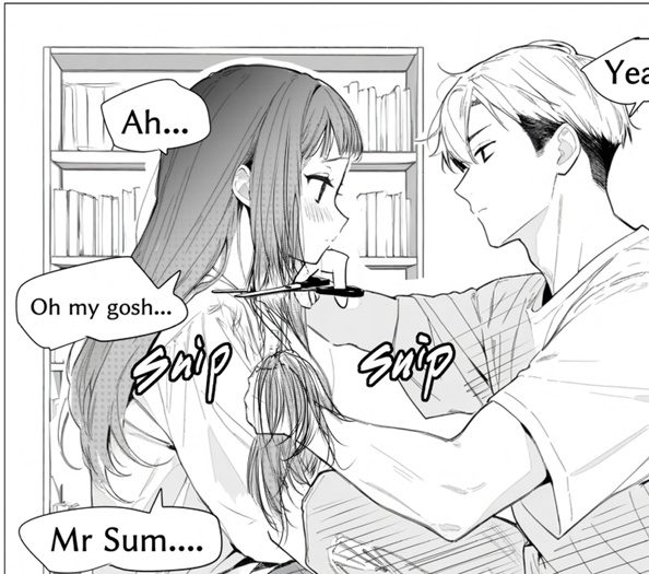 【Part 1】At the house of my crush's teacher - A girl gets her hair cut short just the way he likes it