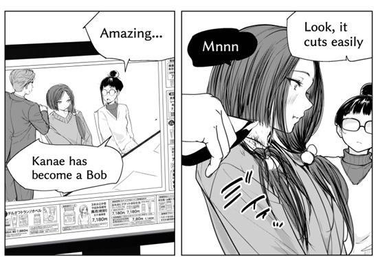 To sell hair clippers, a female assistant on a TV shopping show cuts her hair in tears