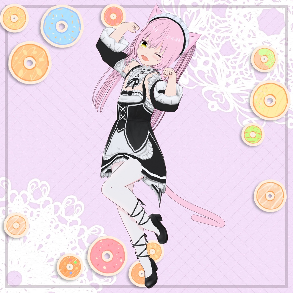 【無料版有り】ちっちゃい猫耳メイド R・G・B(無料版 P追加)【VRChat対応 VRoid製3Dモデル】