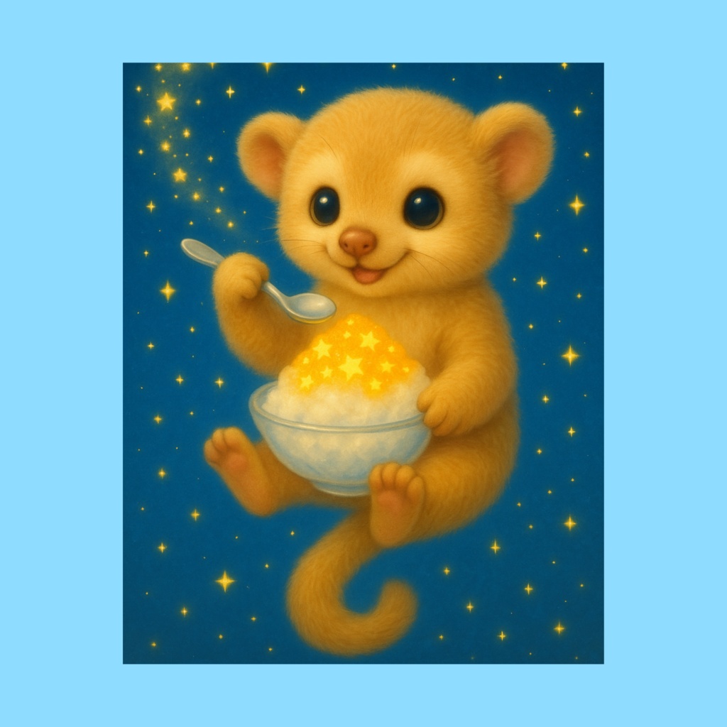 かわいい動物イラスト|星のかき氷とキンカジュー|ふんわりデジタルアート