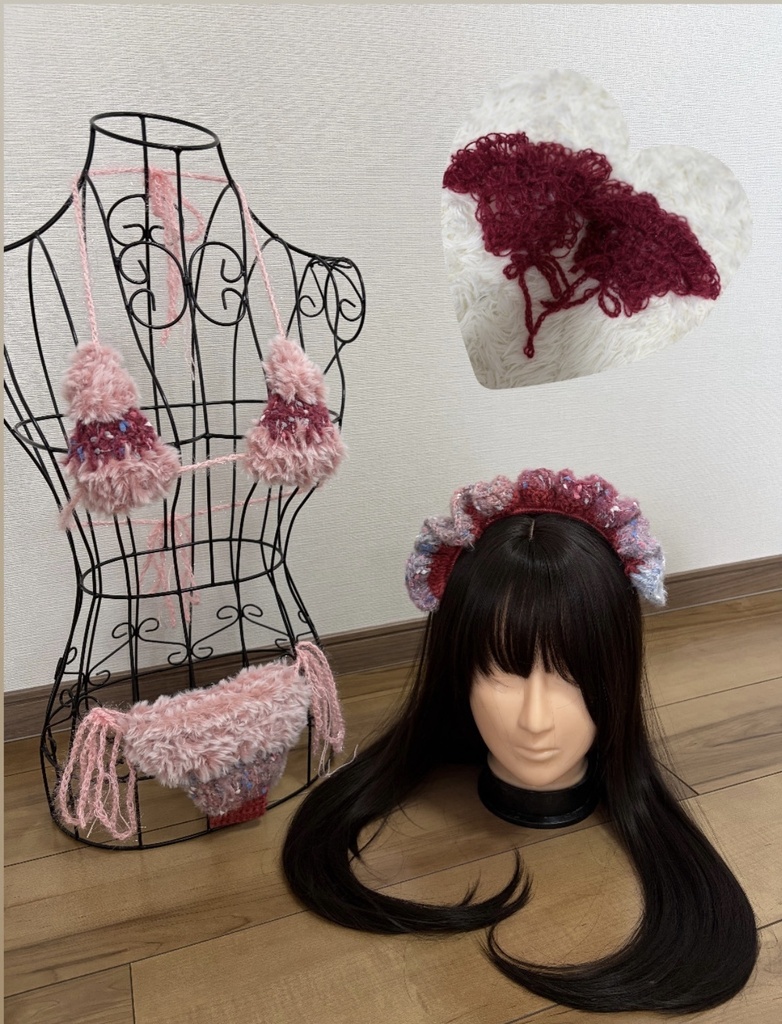 毛糸ビキニ ピンクレッド