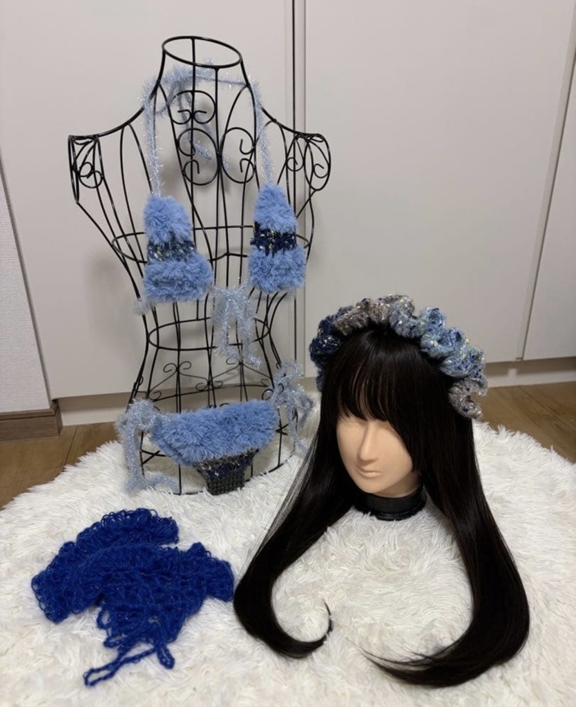 毛糸ビキニ ブルー カチューシャセット