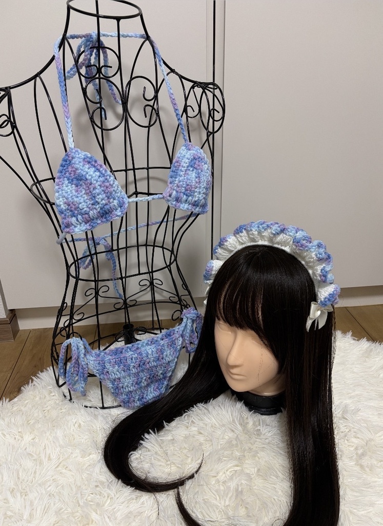 毛糸ビキニ  紫×青