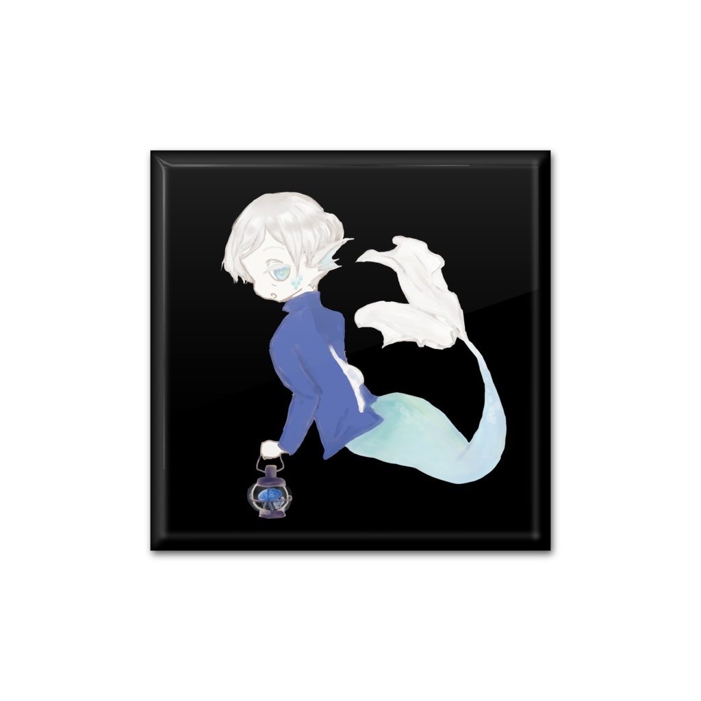 人魚 クラゲランタン 缶バッジ 黒