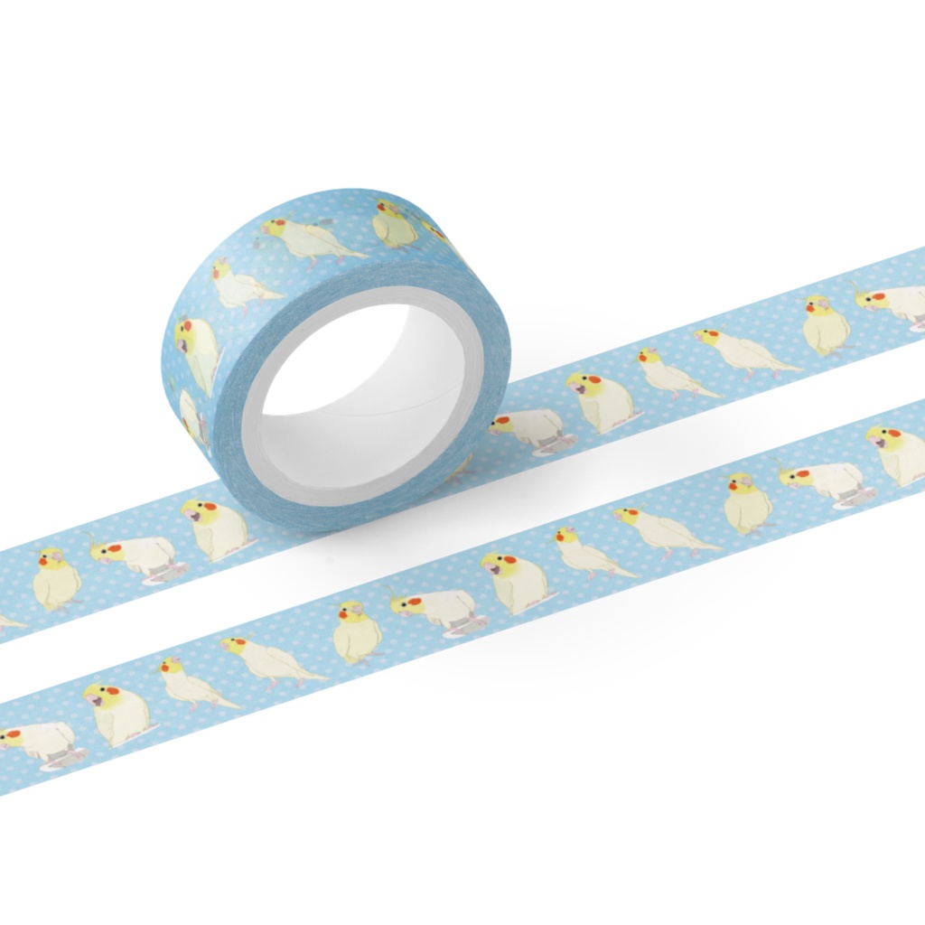 おかめちゃんマステ(15mm)ライトブルー