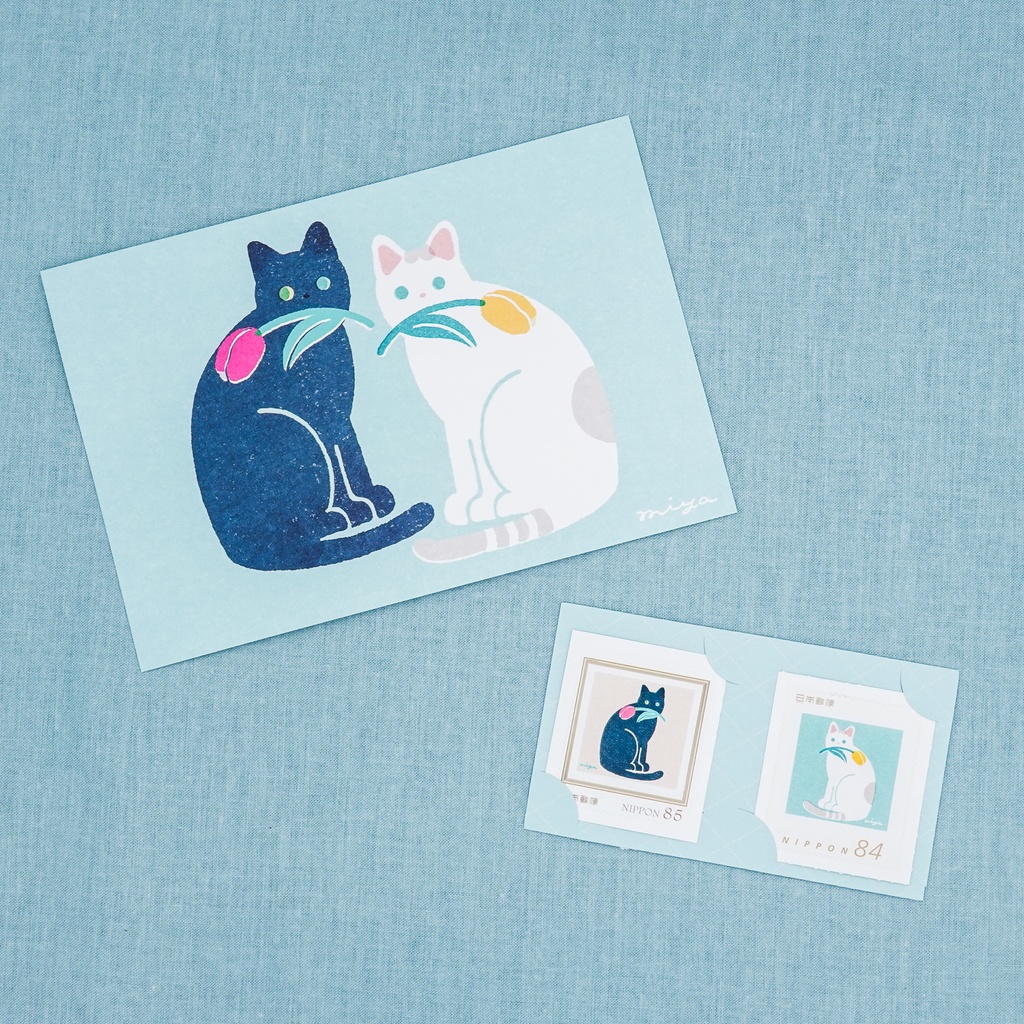 猫の切手2枚+ポストカードセット