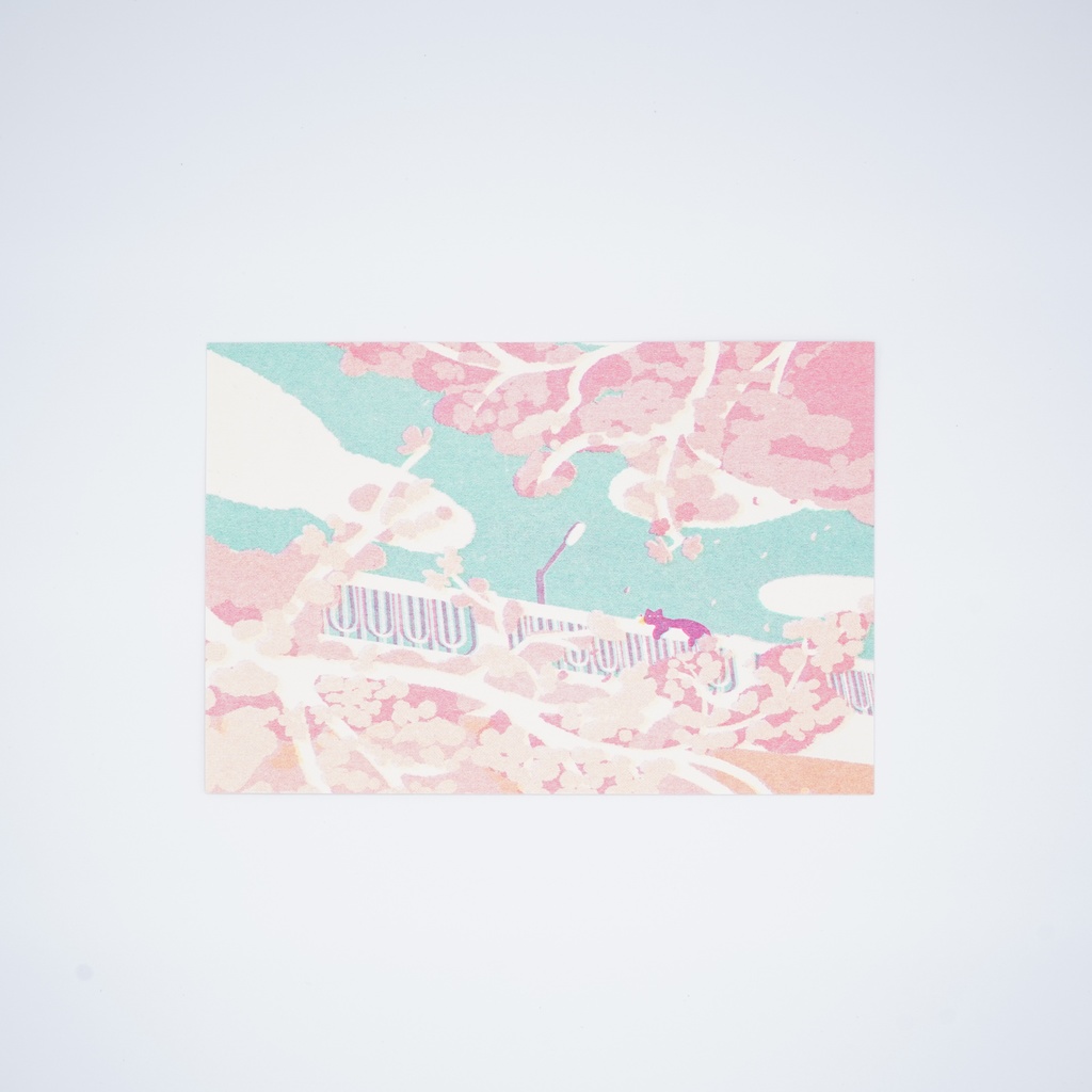 リソグラフポストカード「はなみねこ」