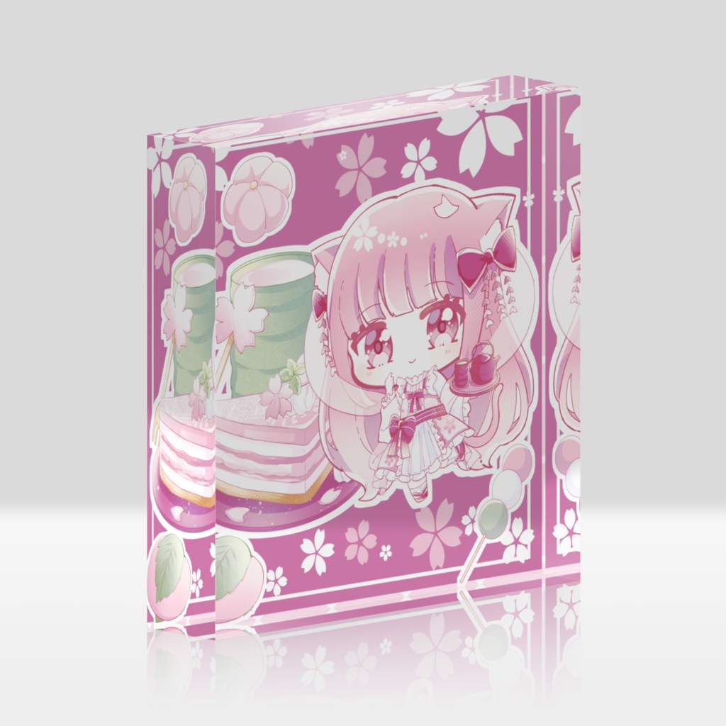 夜桜うにアクリルブロック　桜ケーキバージョン