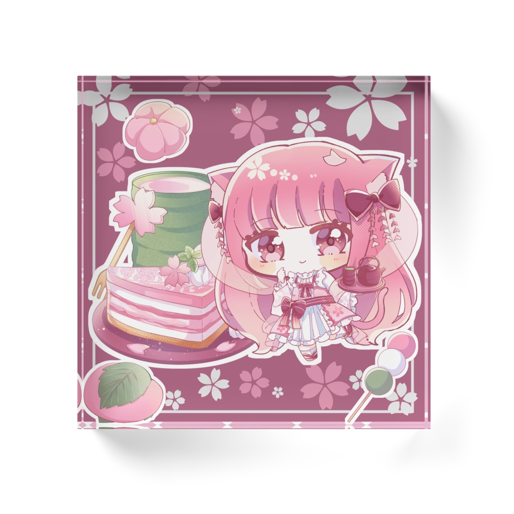 夜桜うにアクリルブロック 桜ケーキバージョン