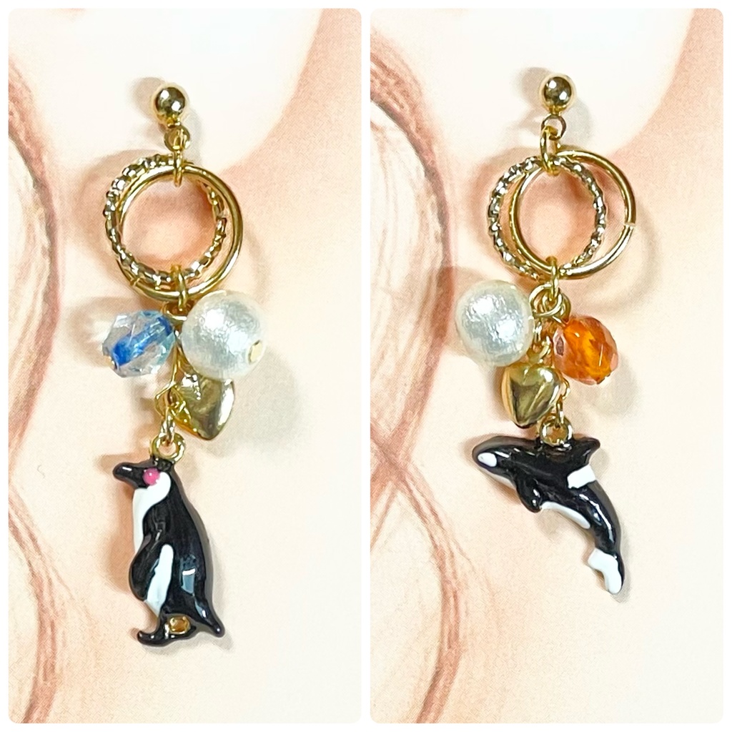 ペンギン&シャチモチーフピアス（イヤリング変更OK！）