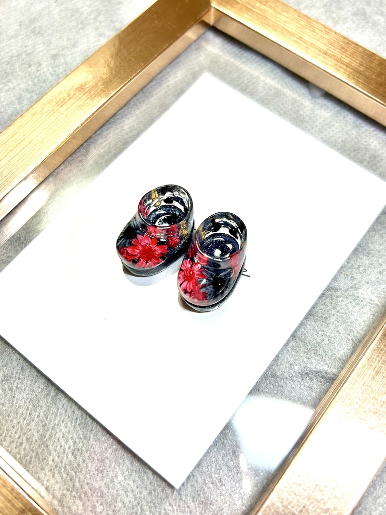 10〜12cmぬい用 赤と黒のフラワーシューズ(つよめ)