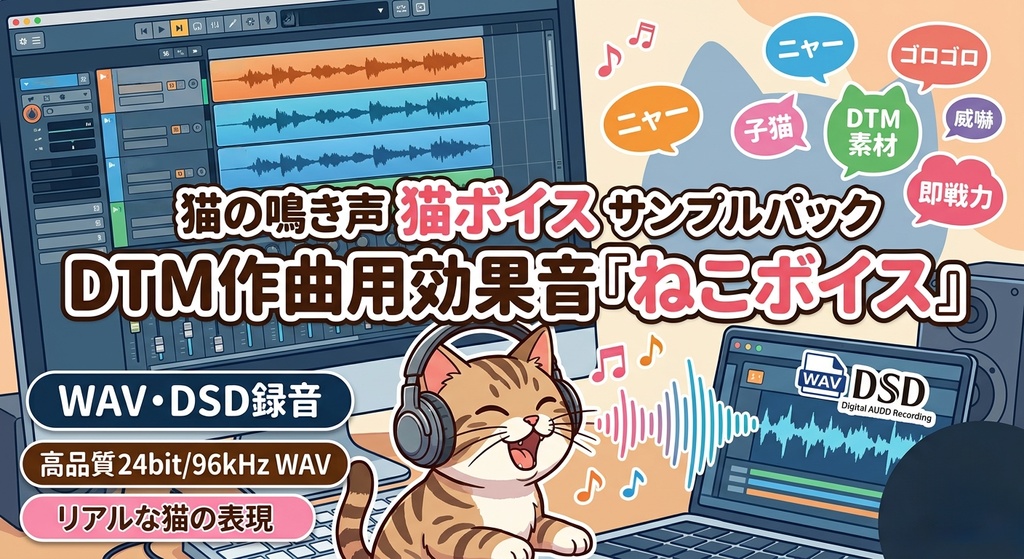  猫の鳴き声 猫ボイス  サンプルパック　DTM作曲用効果音『ねこボイス』WAV DSD録音