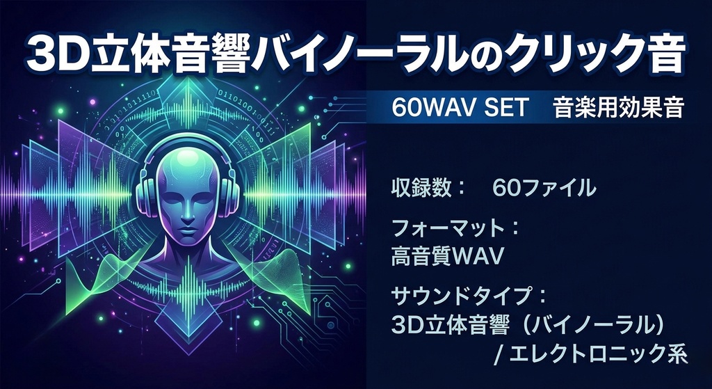 クリック 音源 サンプルパック『３Ｄ立体音響バイノーラルのクリック音』 60WAV SET 音楽用効果音