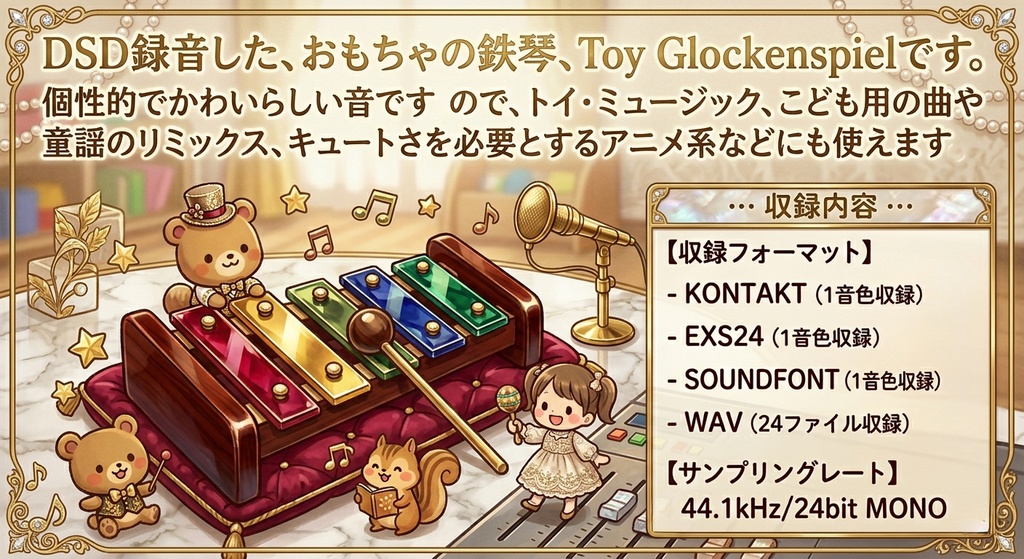 トイグロッケン Toy Glockenspiel 鉄琴 サンプルパック DTM用 KONTAKT/SOUNDFONT/WAV/EXS24 DSD録音 ハイレゾ