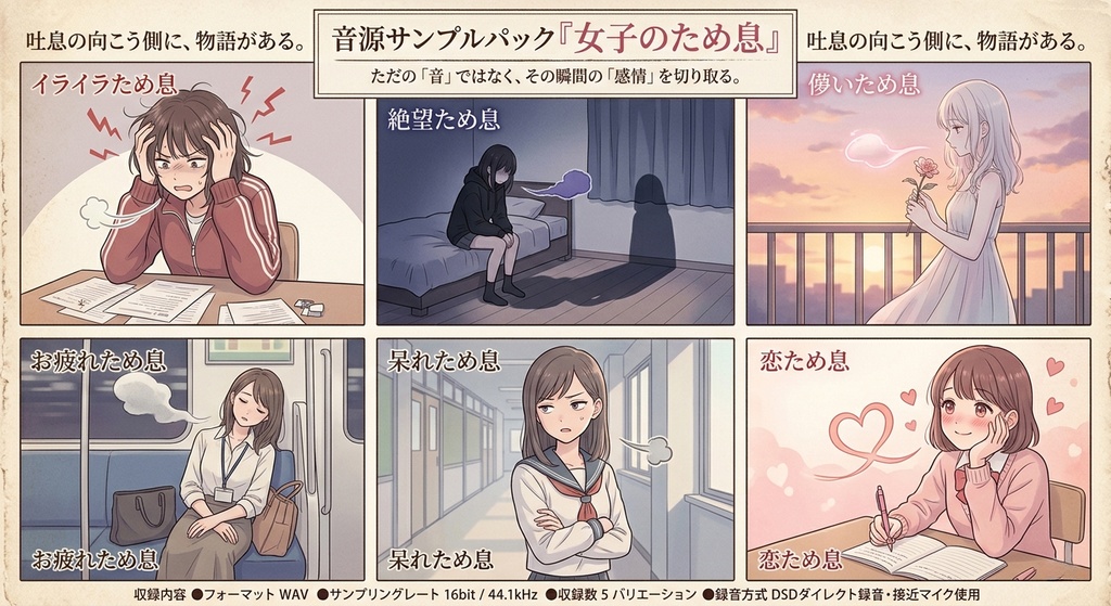 ため息 音源 サンプルパック『女子のため息』WAV DSD録音 DTM作曲用効果音