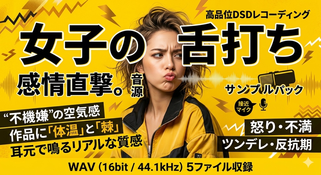 舌打ち 音源 サンプルパック『女子の舌打ち』WAV DSD録音 DTM作曲用効果音