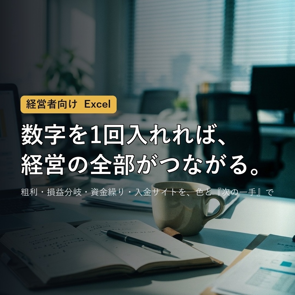 【経営者向け】経営の数字ダッシュボード|粗利・資金繰り・損益分岐が1回の入力でつながる