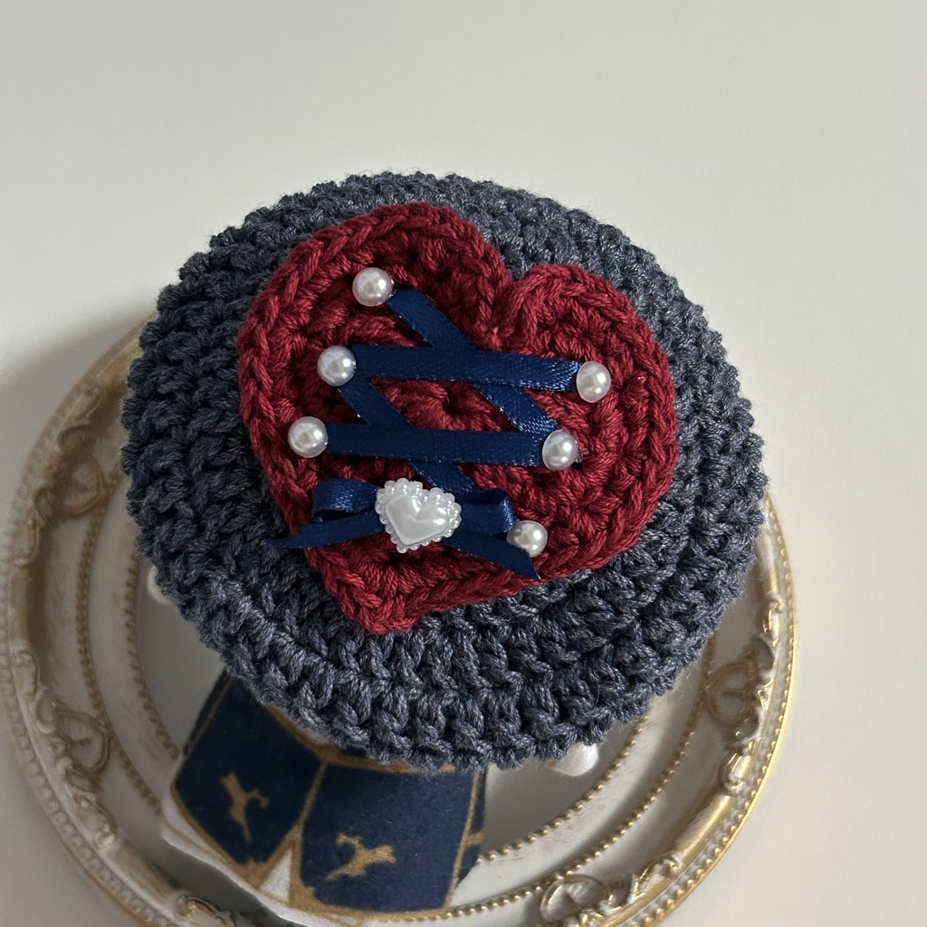 【10cmぬい用】ハート×リボンの手編みベレー帽♡にじぱぺっと対応/ぬい活・推し活におすすめ