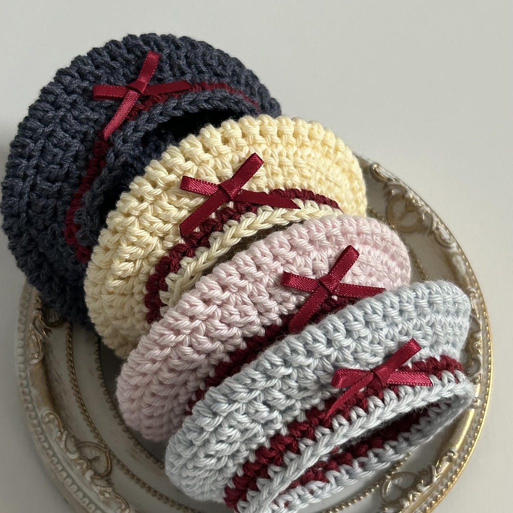 【10cmぬい用】ハート×リボンの手編みベレー帽♡にじぱぺっと対応/ぬい活・推し活におすすめ