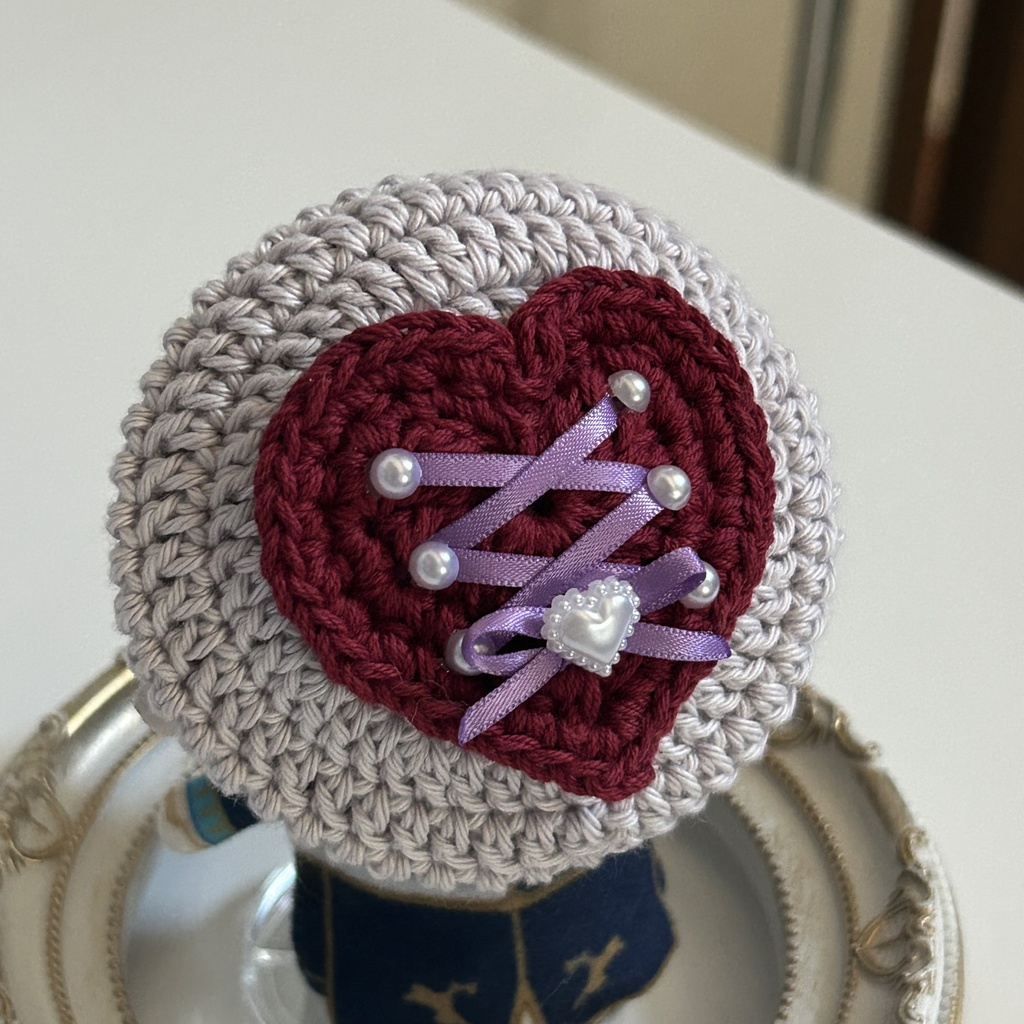 【10cmぬい用】ハート×リボンの手編みベレー帽♡にじぱぺっと対応/ぬい活・推し活におすすめ