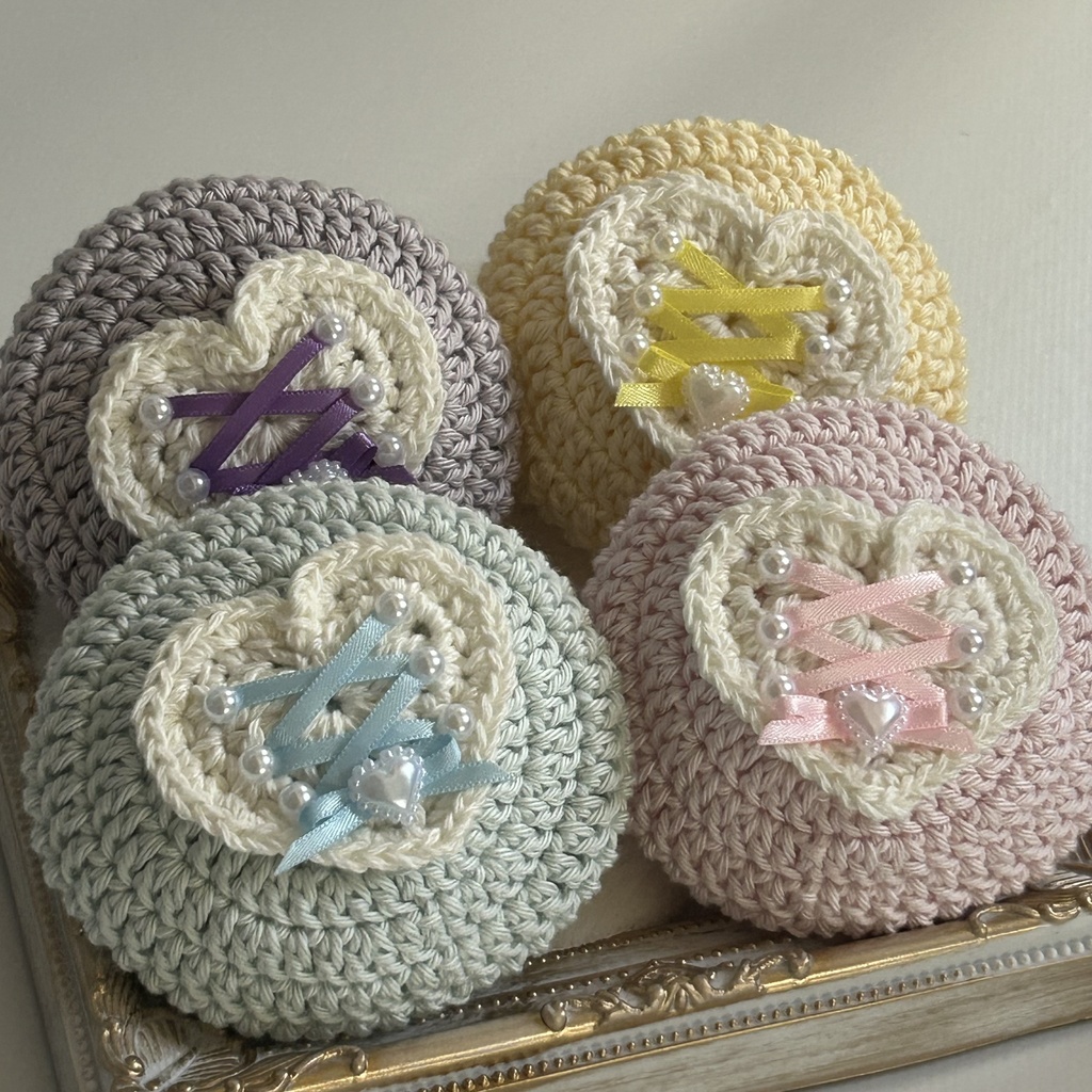 【10cmぬい用】編み上げハートのベレー帽