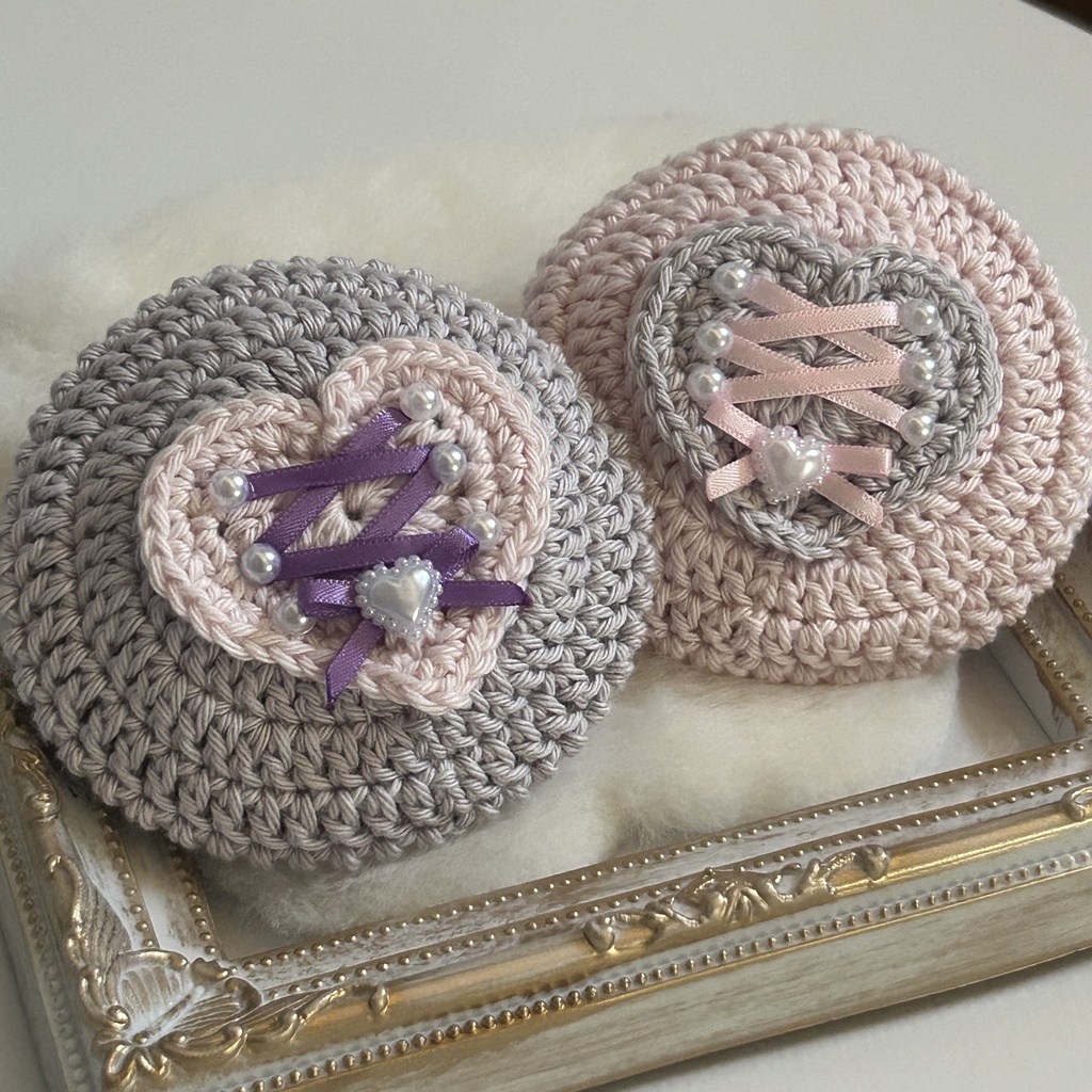  【10cmぬい用】編み上げハートのベレー帽　お揃いセット