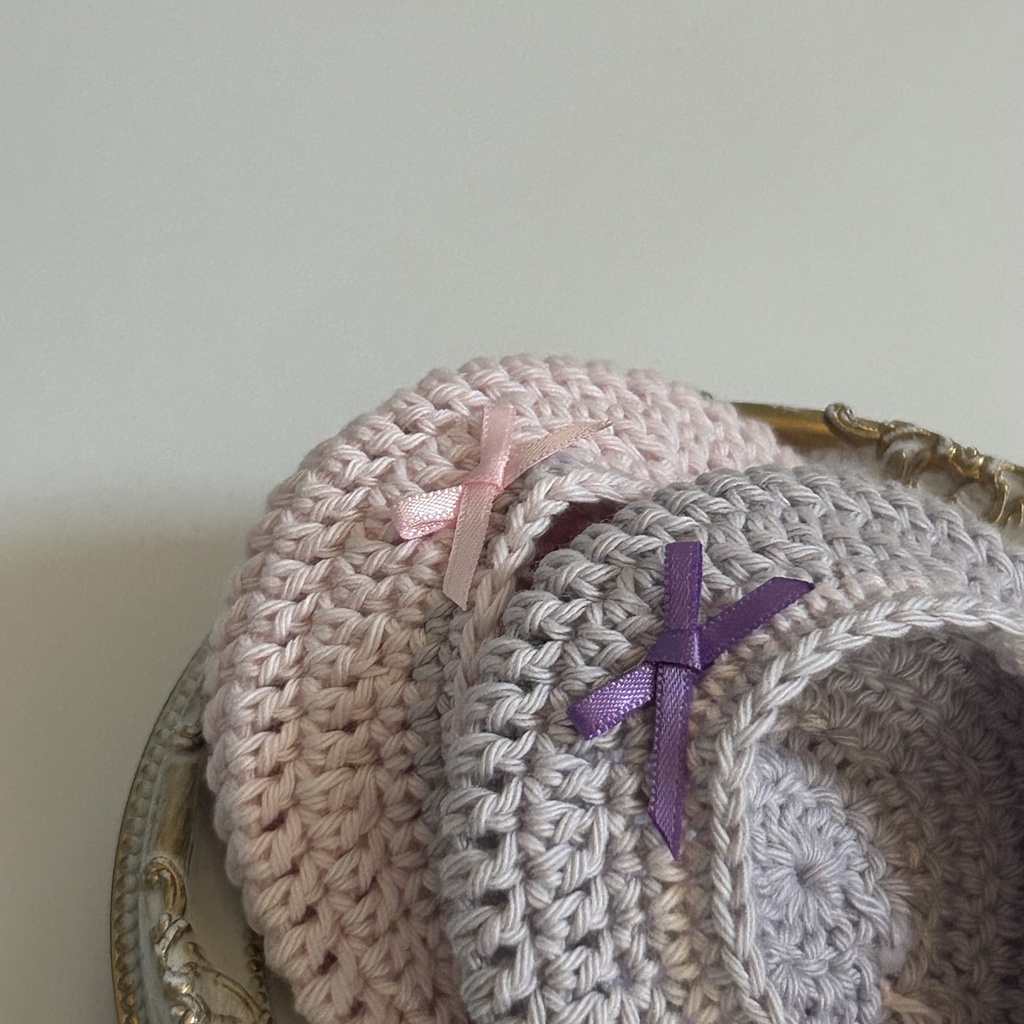 【10cmぬい用】編み上げハートのベレー帽 お揃いセット