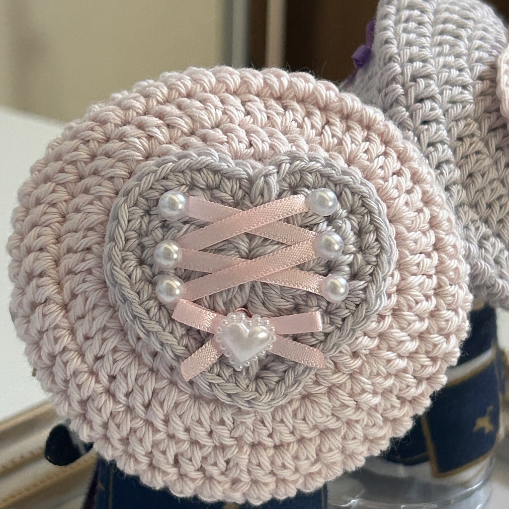 【10cmぬい用】編み上げハートのベレー帽 お揃いセット