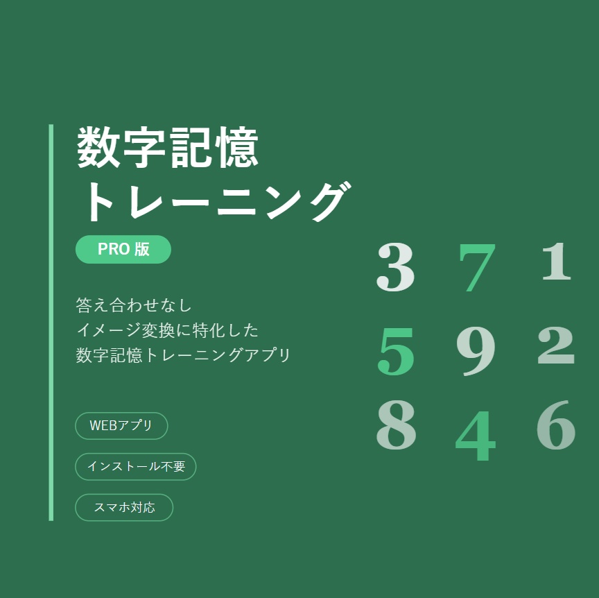 数字記憶トレーニング Pro｜自動モード・PAO対応Webアプリ
