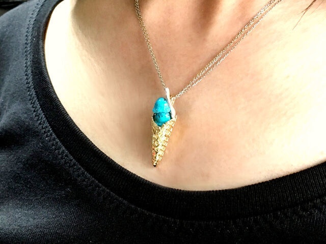 K18YGターコイズチョコミントペンダントトップ