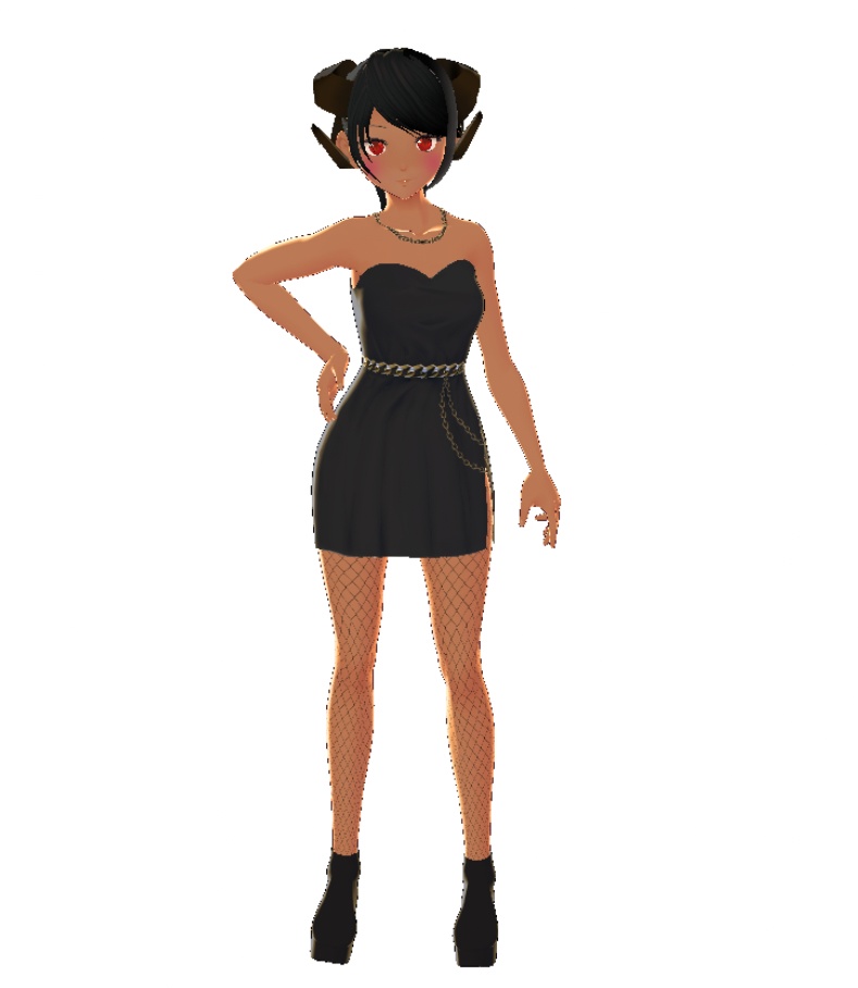 Vroid Sexy Gold Chain Black Dress