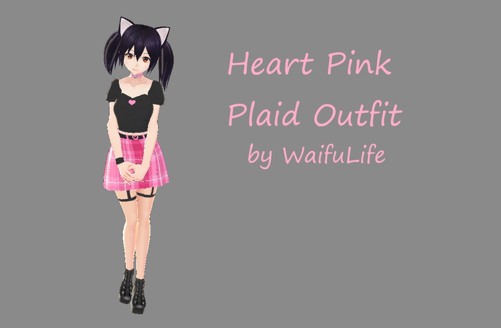 Vroid Heart Pink Plaid Outfit 