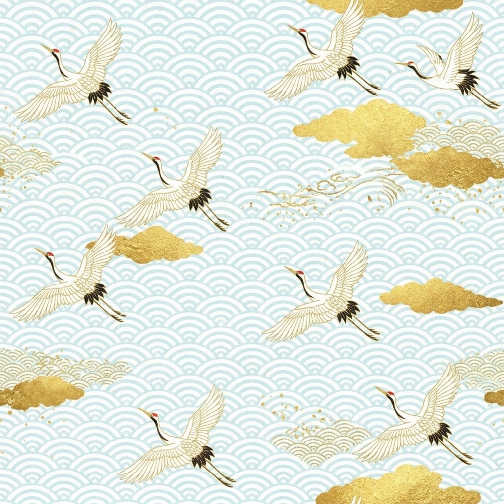 羽ばたく鶴　和柄デジタルペーパー
