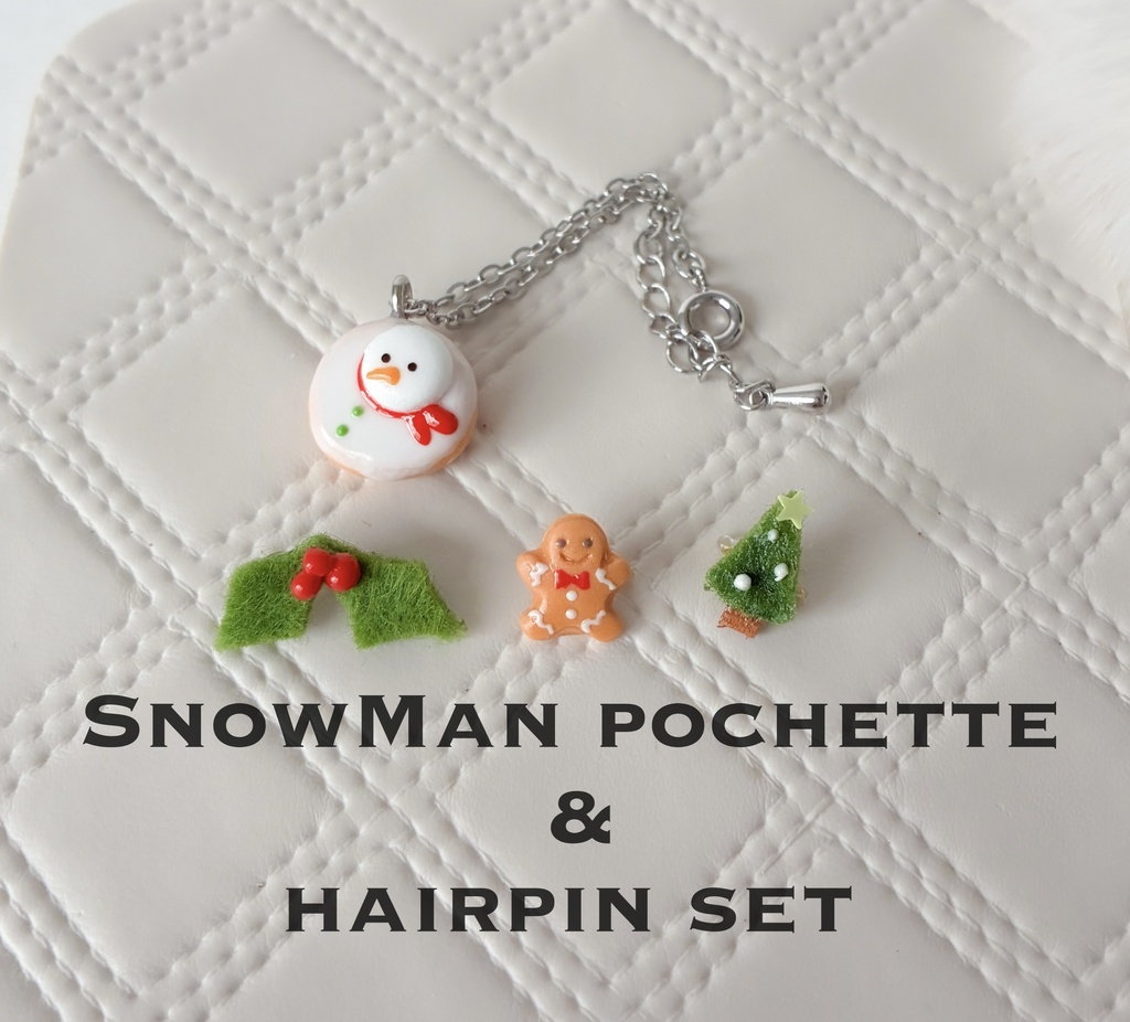 ⛄️スノーマンポシェット&ヘアピンSET🌲