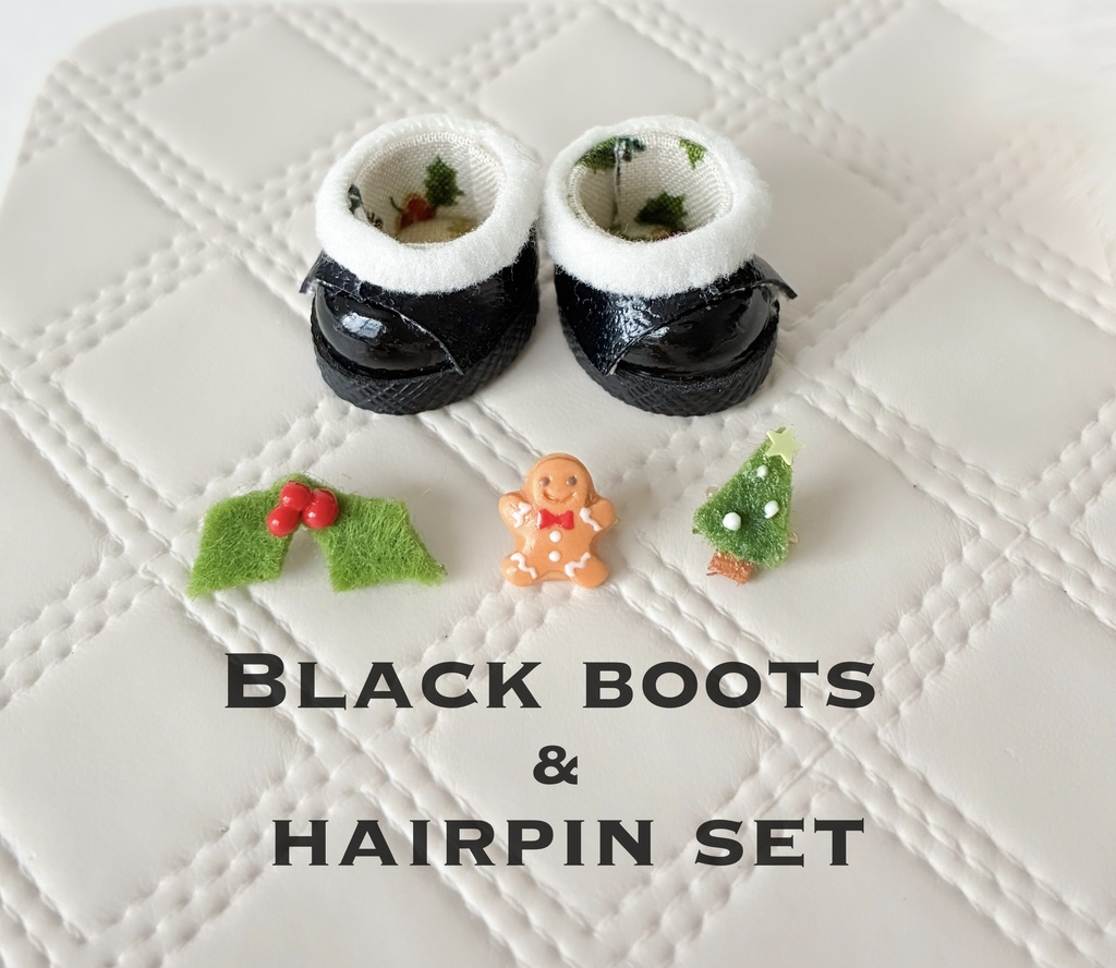 🖤ブラックブーツ&ヘアピンSET🎄